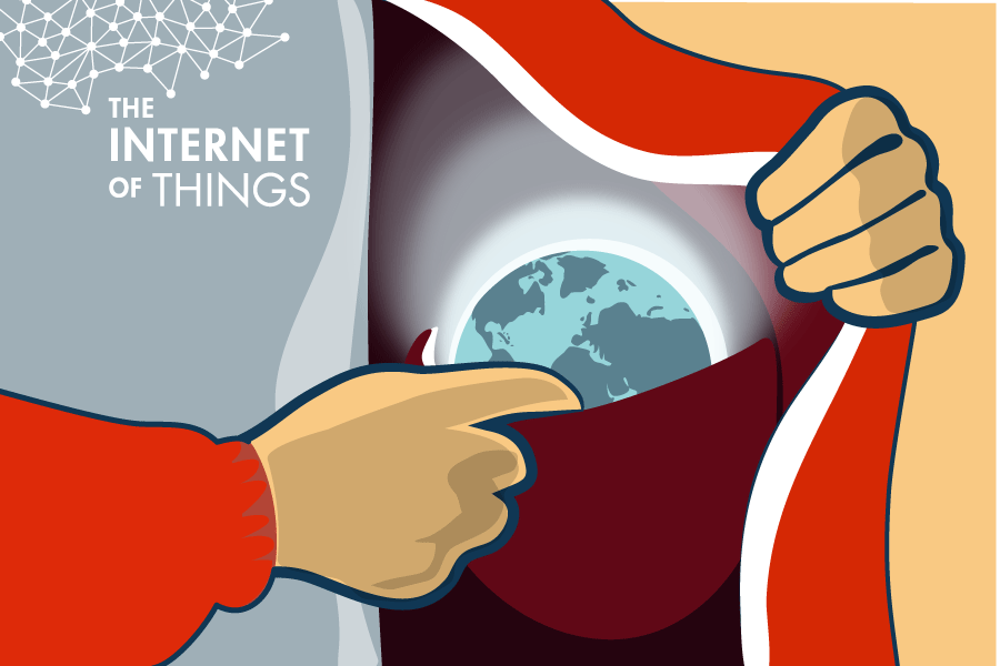 Illustration of person putting the world in their inside jacket pocket.