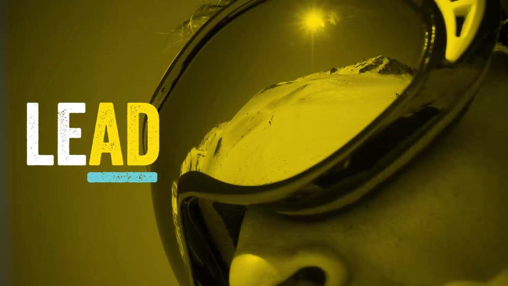 Opening visual for LEAD 2021, a virtual event produced by Brella Productions, featuring a skier wearing mirrored goggles.