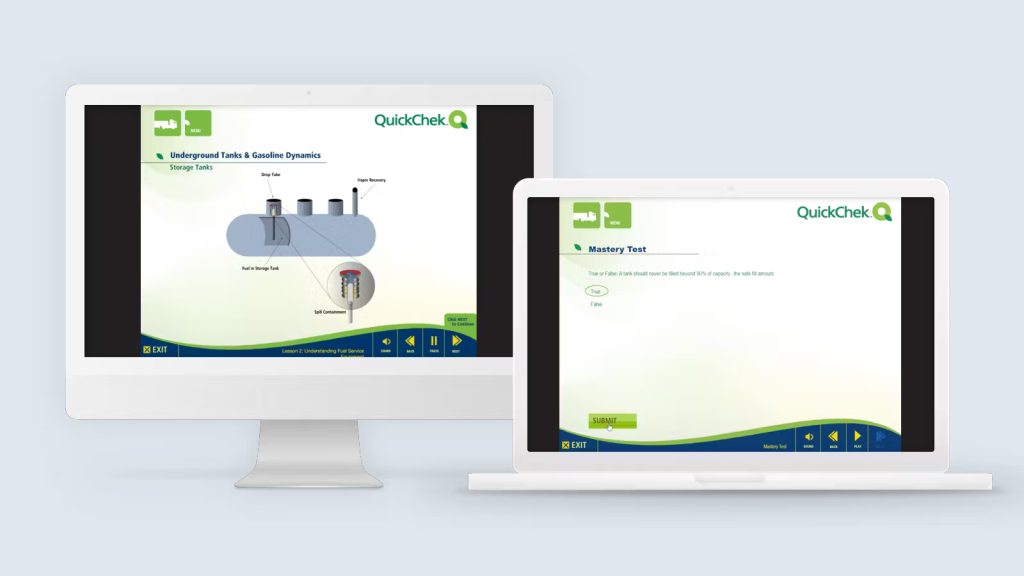 Screen shots from QuickChek convenience store onboarding eLearning training course designed by Brella Productions.