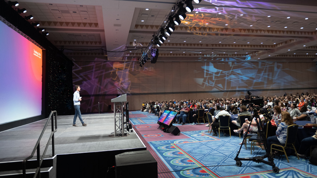 A presenter delivers keynote at Training Magazine conference.